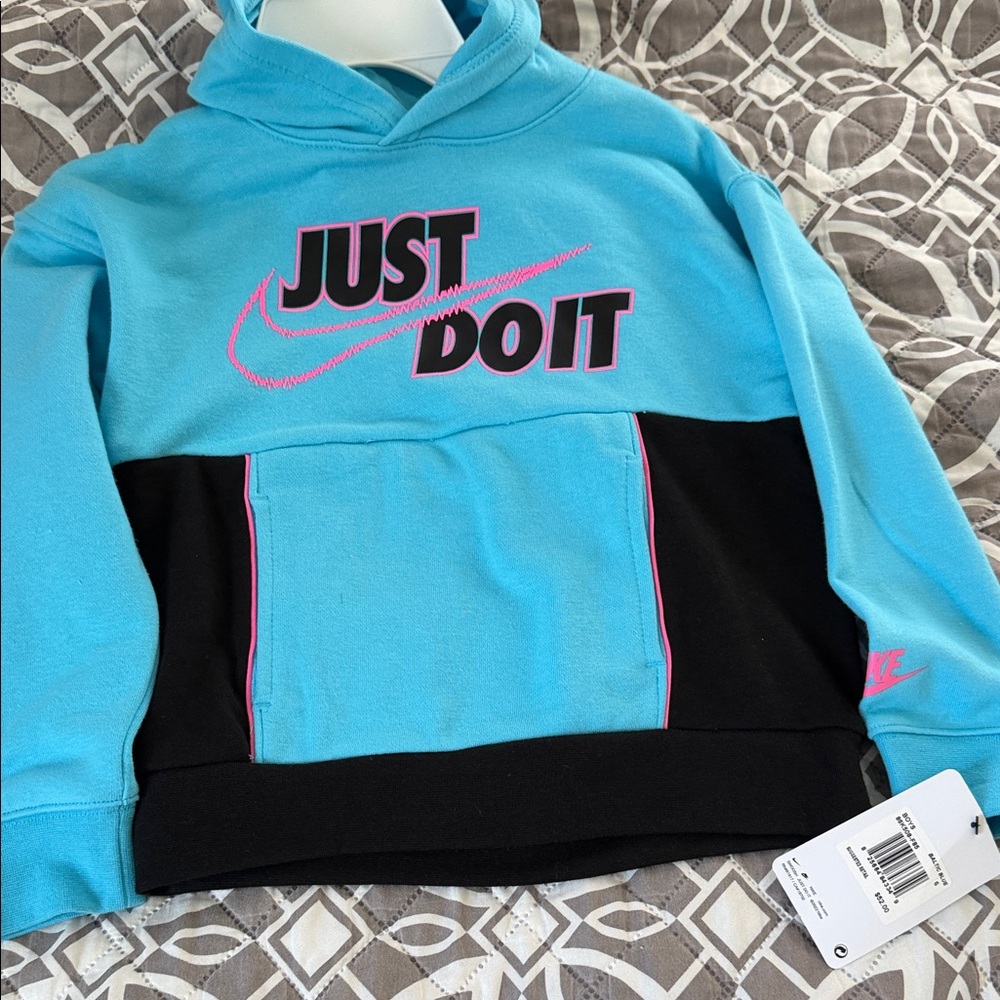 Nike Kids Aqua & Black 'Just Do It' Pullover Hoodie
